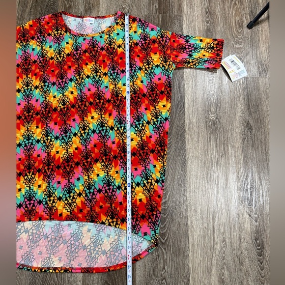 Lularoe Blouse SzXS Irma Aztec Geometic red yellow teal Boho Retro Festival - Picture 2 of 4